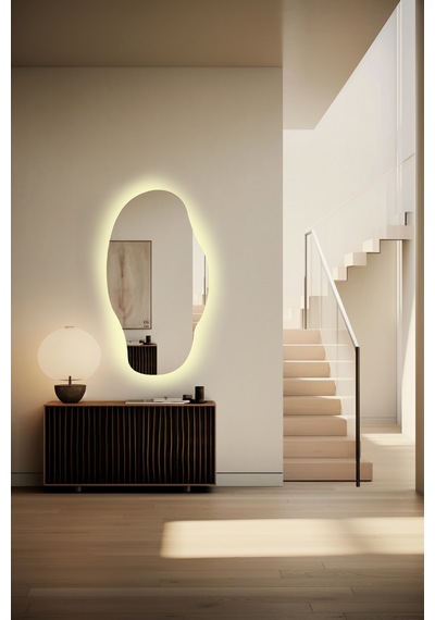Boy Aynası Ledli, Asimetrik Ayna, Asimetrik Boy Aynası, Ledli Ayna, Duvar Aynası, Günışığı Led 120 X 65 Gümüş