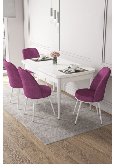 Canisa Kor Serisi 70x114 Açılabilir Mutfak Masası Takımı Beyaz Masa 4 Mor Sandalye Masa Beyaz Sandalyeler Mor Canisa Kor Serisi 70x114 Açılabilir Mutfak Masası Takımı Beyaz Masa 4 Mor Sandalye Masa Beyaz Sandalyeler Mor