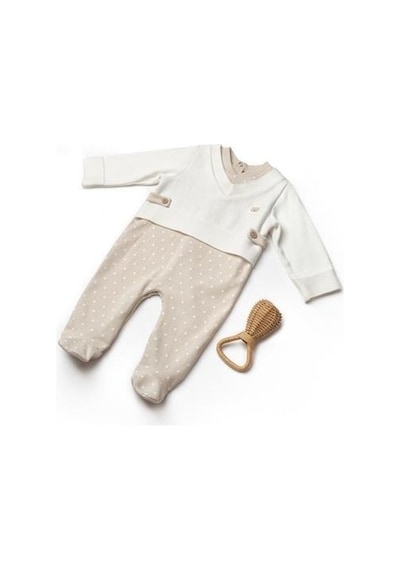 BabyCosy Organic Wear Babycosy Organik Tulum Patikli Ekru - Vizon Bej - Ekru