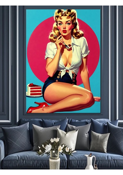 Pin-up Kız Retro Tarz Dekoratif Kanvas - Mdf Ahşap Tablo