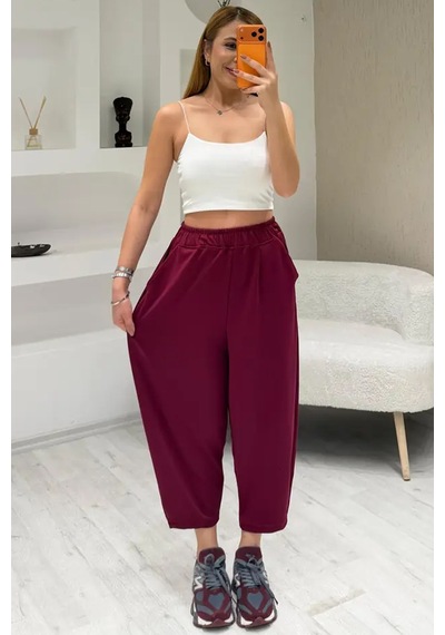 Fiolin Soft Touch Modal Kumaş Şalvar Pantolon Bordo