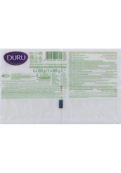 Lexroo Duru Saf & Doğal Klasik Kalıp Sabun, 800 Gr Beyaz sabun