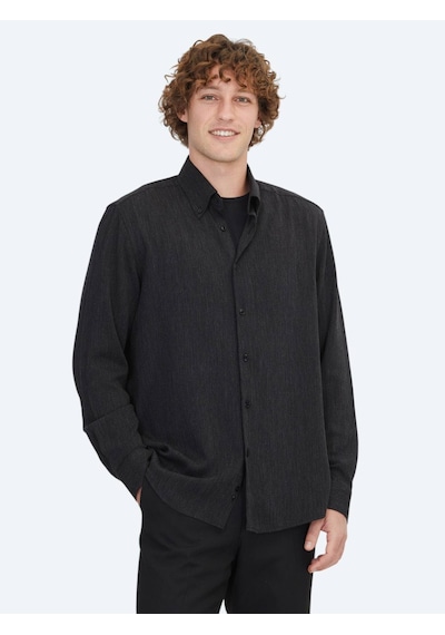 Siyah Regular Fit Dokuma Casual Gömlek Siyah