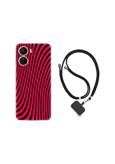 Vivo Y16 Kılıf İpli Boyun Askılı Desenli Silikon Black Pink 1671