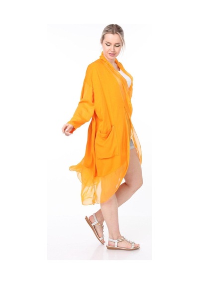 Bohem Stil Italyan Ipek Detaylı Oversize Kaftan & Bluz-8711 Oranj
