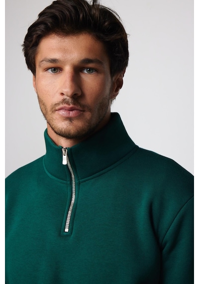 Tudors Pamuklu Dik Yaka Fermuarlı Haki Unisex Sweatshirt-29037-haki Haki