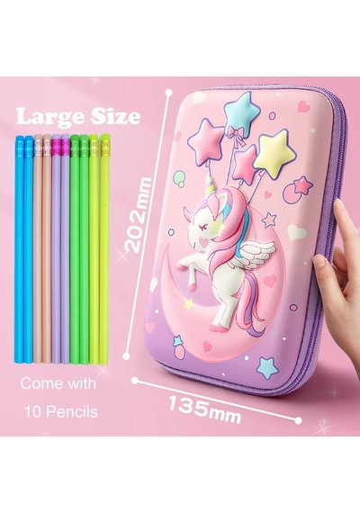 Valkyrie 3 Boyutlu Ay Yıldız Büyük Unicorn Su Geçirmez Kalem Kutusu Pembe