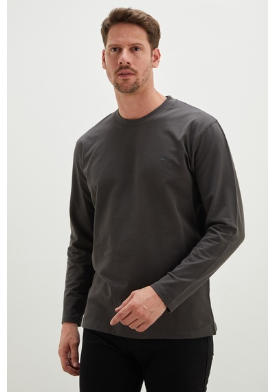 Fullamoda Baskılı Bisiklet Yaka Sweatshirt Antrasit