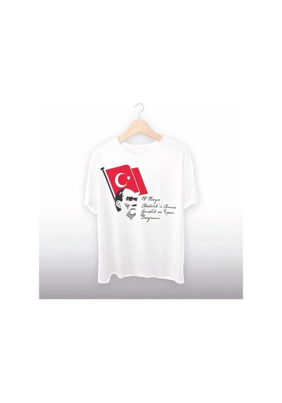Freedom Storee 19 Mayıs Atatürk'ü Anma Gençlik Ve Spor Bayramı Baskılı Oversize T-shirt - Beyaz Çok Renkli