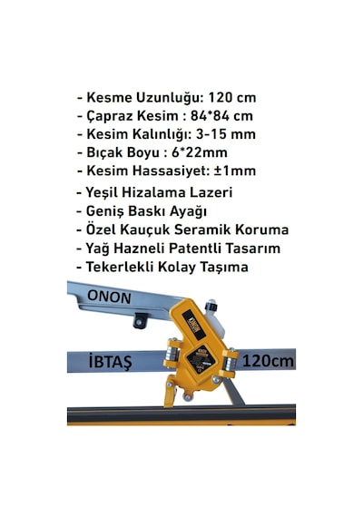 Onon Long 120 Lazerli Kesim Uzun Seramik Granit Fayans Kesme Makinası 1200mm
