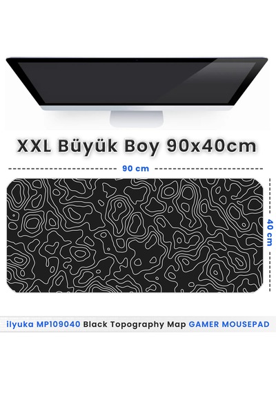 90x40cm Black Topography Map Xxl Büyük Boy Gaming Oyuncu Mousepad