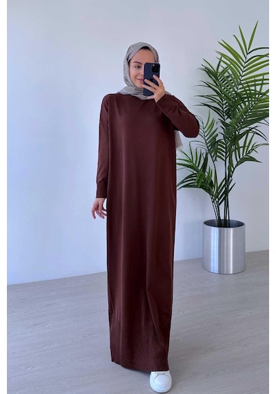 Kahijab Merserize Elbise - Kahverengi Kahverengi