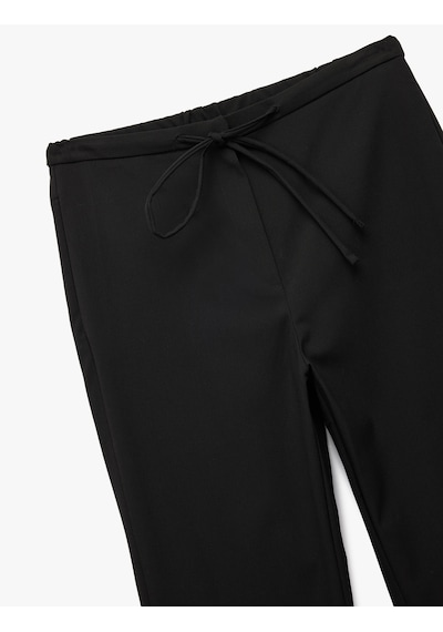 Koton Beli Bağcıklı Düz Bol Paça Pantolon Siyah 6wak40197pw Siyah