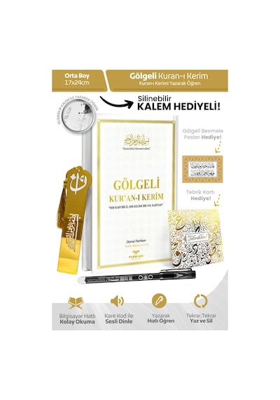 Orta Boy Arapça Sıvama Kapak Gölgeli Kuranı Kerim Beyaz Ve Silinebilir Tükenmez Kalem