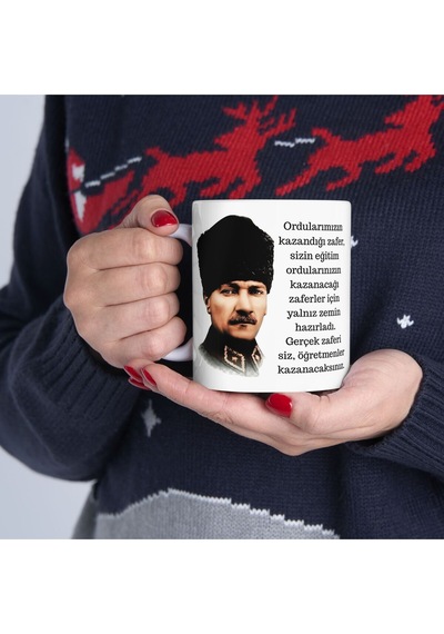 Atatürk Kalpaklı Ordular Yazılı Baskılı Öğretmenler Günü Hediyesi Beyaz