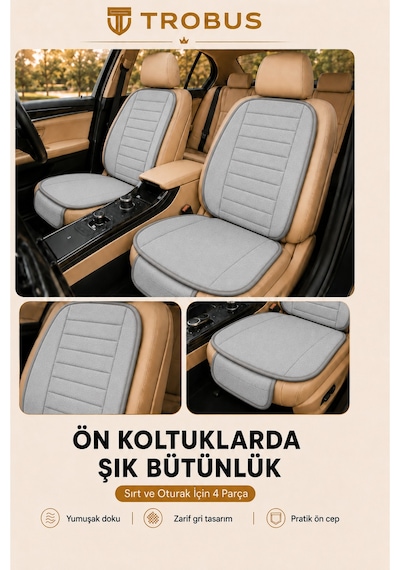 Audi A3 2003-2011 Üniversal Soft Alkantra Çizgili 7 Parça Oto Koltuk Minderi Gri