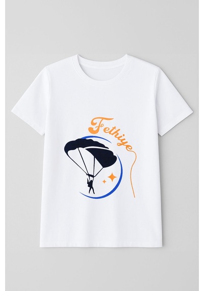 Markapia Kadın Bisiklet Yaka Pamuk Fethiye Baskılı Kısa Kollu T-shirt Beyaz