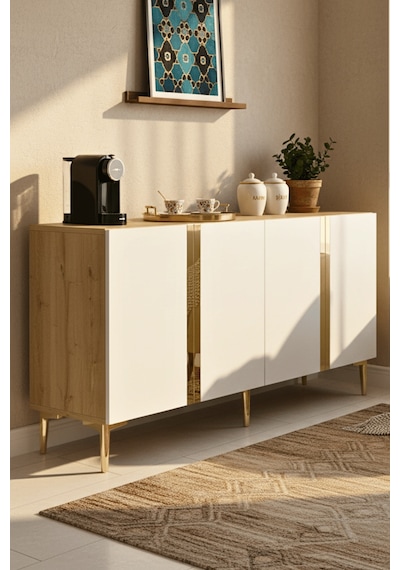 Ka1598dbg Anka150 Konsol, Kahve Köşesi, Tv Sehpası Ve Dolap Safirmeşe - Beyaz - Gold 150cm Ka1598dbg Anka150 Konsol, Kahve Köşesi, Tv Sehpası Ve Dolap Safirmeşe - Beyaz - Gold 150cm