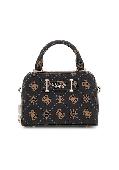 Guess Kadın Çift Bölmeli Monogram Desenli Mini Bowling Çanta - Kahverengi Kahverengi