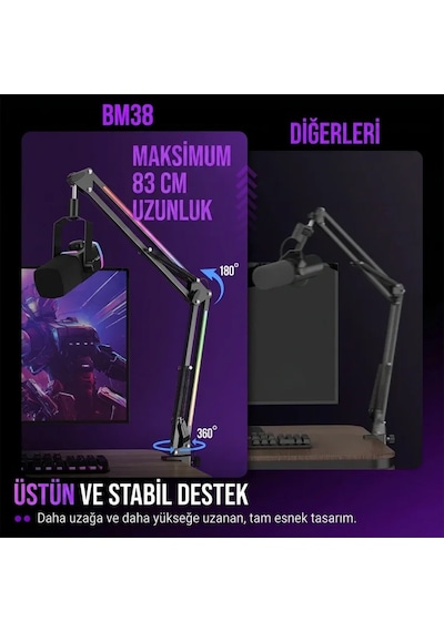 Fifine Ampligame Bm38 Rgb Profesyonel Oyuncu Mikrofon Standı