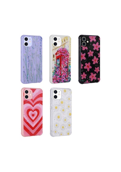 Zore İphone 12 Uyumlu Simli Desenli Kamera Korumalı Parlak Ogaa Popy Kılıf-kalp
