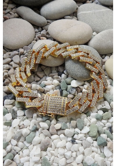 Chavin 15 Mm. Gold Kalın Taşlı Alloy Erkek Bileklik Ek19Sr Sarı