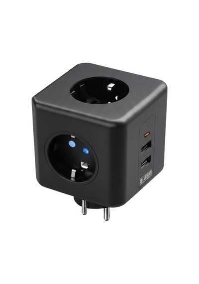 Akım Korumalı Küp Priz 3 Priz Girişi Ve 3 Usb Şarj Özellikli Standart