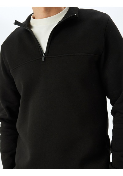 Koton Uzun Kollu Pamuk Karışımlı Basic Yarım Fermuarlı Sweatshirt Siyah 5wam70255mk Siyah