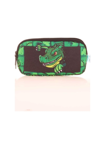 Kaukko Kids 3 Bölmeli Kalem Çantası Square Crocodile Yeşil L8165