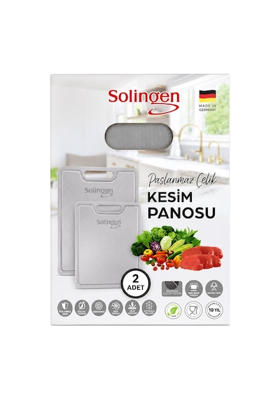 Solingen Lux Metal Kesim Panosu 2'li Set - Paslanmaz Çelik, 230x340 Mm Ve 200x300 Mm, 1 Mm Kalınlık- 12'li Paket Diğer