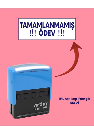 Öğretmen Kaşesi - Tamamlanmamış Ödev, 912 51mm 19mm Mavi Keçeli Otomatik Kaşe
