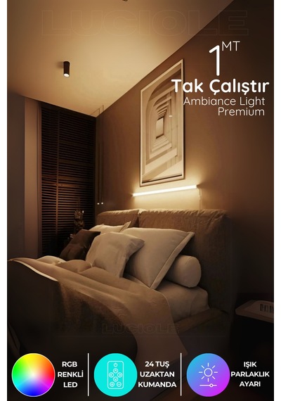 Çok Renkli Led Lambader Yapışkanlı 1 Metre Her Alana Uygun Modlu Kumandalı Wsarıa