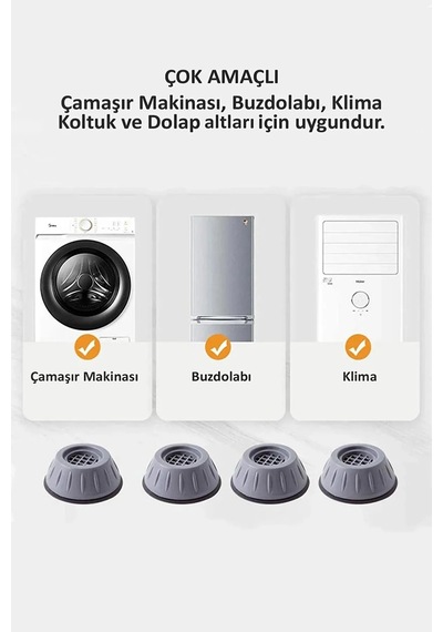 4lü Masa Mobilya Koltuk Ayağı Ses Gıcırtı Gürültü Önleyici Kaydırmaz Vakumlu Yükseltici Mutfak Gri 4 Diğer