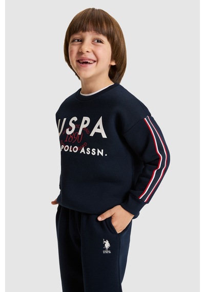 U.S. Polo Assn. Erkek Çocuk Lacivert Bisiklet Yaka Kollu Şerit Detaylı Paçası Lastikli Eşofman Takımı 50334604-vr033