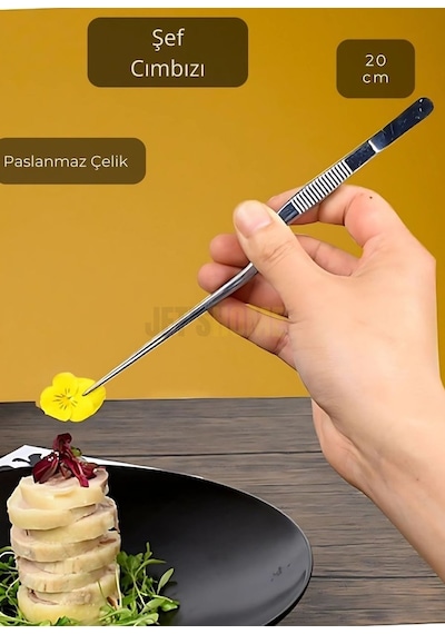 Kıvrımlı Şef Cımbızı Paslanmaz Dekor Cımbızı Çelik Yemek Cımbızı Maşa 20 Cm Gri