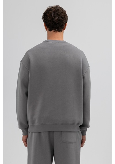 Vamos Basic Bisiklet Yaka Oversize Sweatshirt Füme