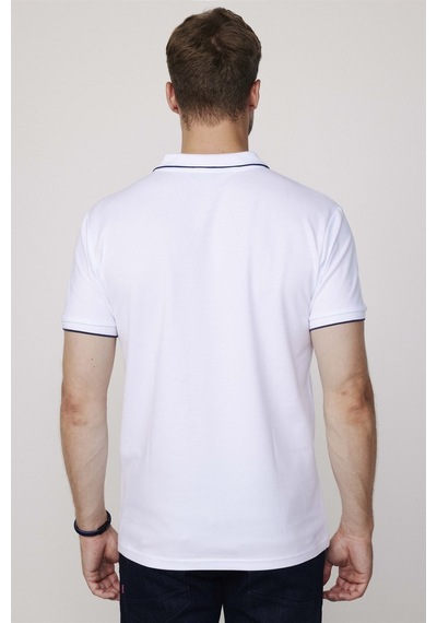 Tudors Erkek Polo Yaka Slim Fit Pamuk Fermuarlı Pike Beyaz Tişört-27688-Beyaz