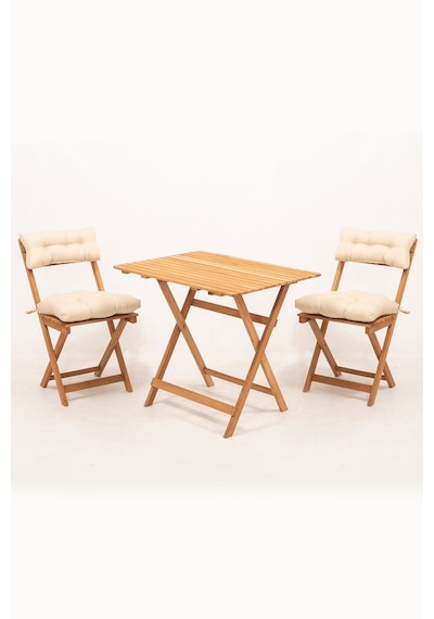 Sırt Ve Oturak Minderli Balkon Bahçe Mutfak 3'lü Bistro Set Katlanır Masa-sandalye 60x80 Masalı Krem