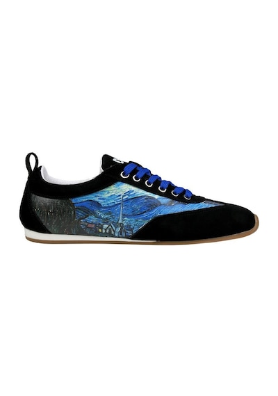 Kadın Vegan Deri Mavi Sneakers - Vincent Van Gogh The Starry Night Tasarım Çok Renkli