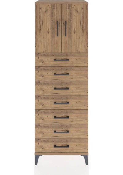 Hyperion Dolap Tek Raflı 7 Çekmeceli 2 Kapaklı 60x44x182 Çam-çam Atlas Çam