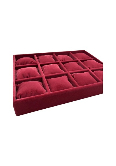 Yerli Üretim Süet Kumaş Bordo Renk 34/24 Cm 12 Yastıklı Çekmece Içi Takı Kutusu Çok Renkli