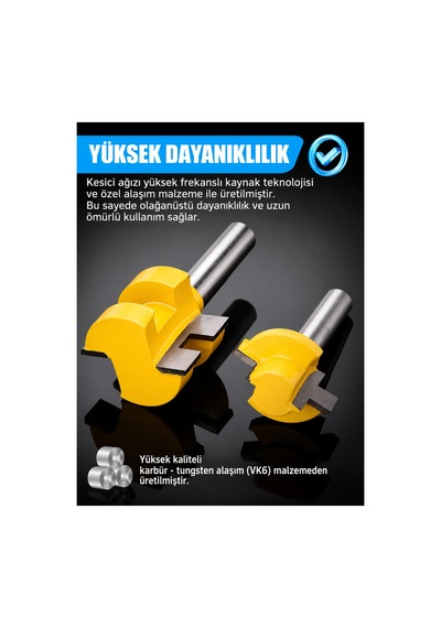 2'li Pano Kanal Geçme Freze Ucu Seti 28,6 Mm 8 Mm Şaft