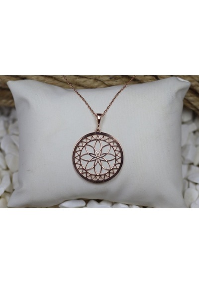 Lotus Çiçek Motifli Rose Gümüş Kolye (455362454)