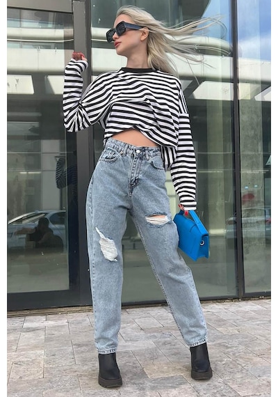 Mad Girls Mavi Yırtık Jean Mg1156