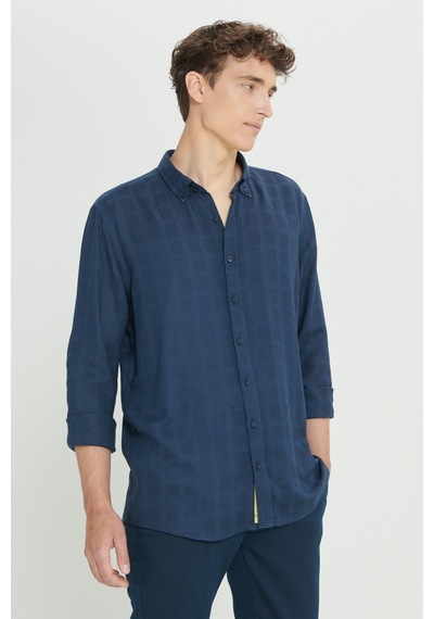 Ac&Co / Altınyıldız Classics Erkek Lacı Slim Fit Dar Kesim Klasik Yaka Kareli Pamuklu Gömlek Lacı Lacivert Ac&Co / Altınyıldız Classics Erkek Lacı Slim Fit Dar Kesim Klasik Yaka Kareli Pamuklu Gömlek Lacı Lacivert