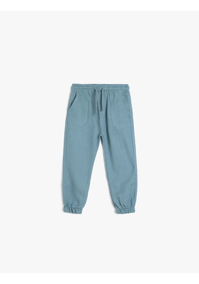 Koton Jogger Pantolon Beli Bağlamalı Lastikli Cepli Mavi 4smb40133tw Mavi