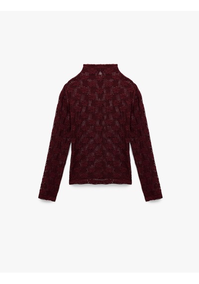 Koton Dik Yaka Uzun Kollu Dantelli Bluz Bordo 6wak80005pk Bordo