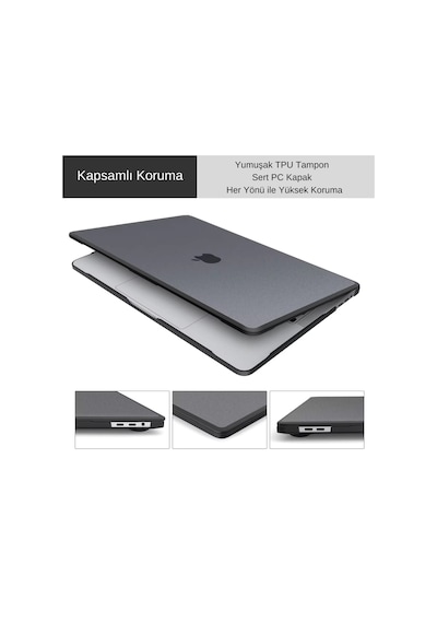 Apple Uyumlu MacBook Air 13.6 M5 M4 M M2 Outdoor Shockproof Hibrit Hard Case Tpu Bumper Anti Fingerprint Kılıf Siyah