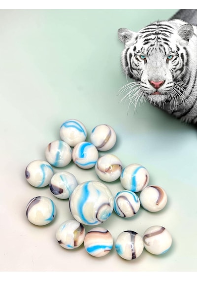 White Tiger Beyaz Desenli Cam Misket Seti