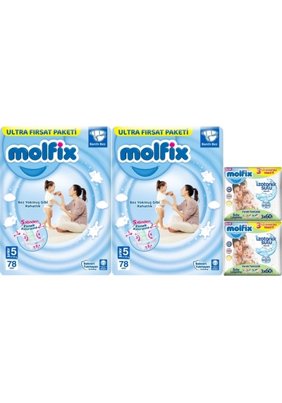 Molfix Bebek Bezi Beden: 5 11-18 Kg Junior 156 Adet + 6 Adet Mendil 5 Numara